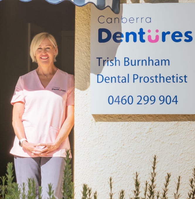 Trish Burnham outside denture cinic